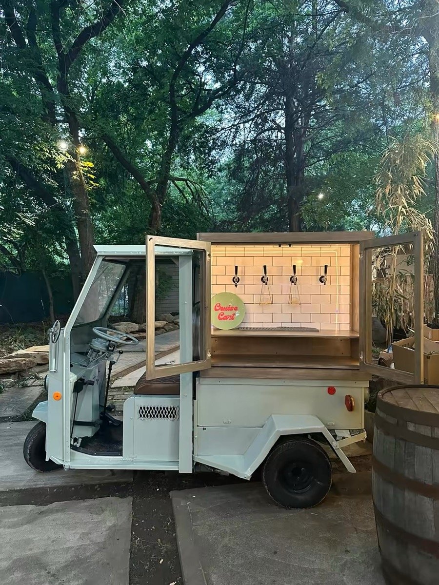 Cruise Cart white bar setup with mobile tap truck and bartender supplies